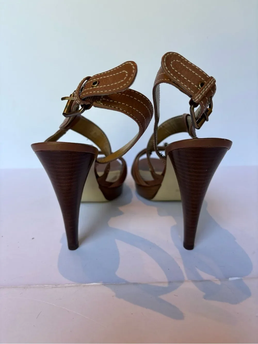 Marc Fisher Women's Brown Strappy Leather High Heel Sandals Size 9 1/2M